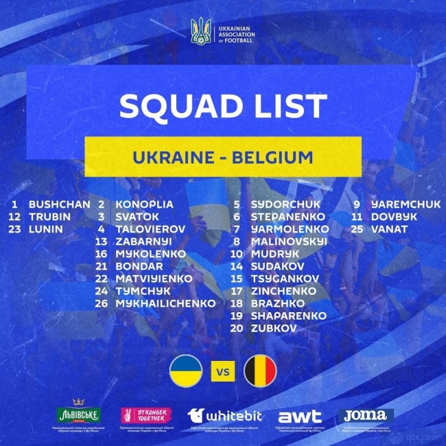 烏克蘭公布對陣比利時球員名單