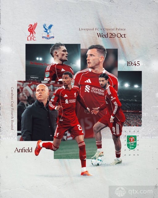 利物浦发布联赛杯对阵水晶宫海报