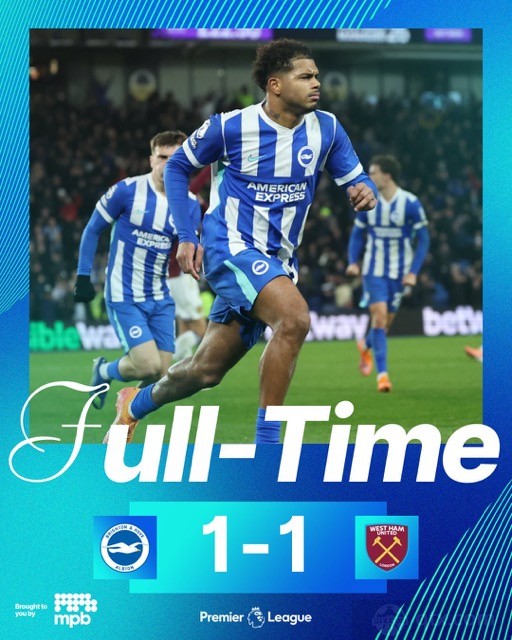 布莱顿1-1西汉姆联