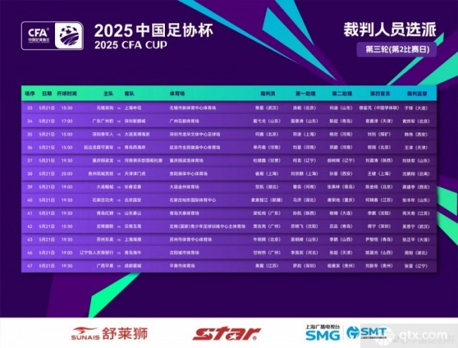 2025足协杯第三轮第2比赛日赛程及裁判选派安排