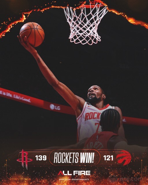 火箭客场139-121大胜猛龙