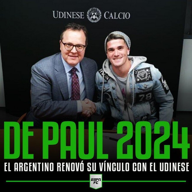 德保罗与乌迪内斯续约至2024年