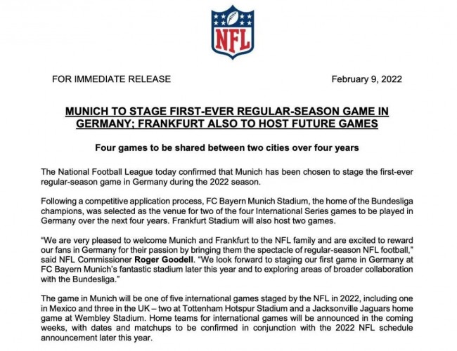 NFL官方公告