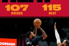 NBA常规赛热火主场115-107力克尼克斯 鲍威尔29+7 布伦森空砍37分