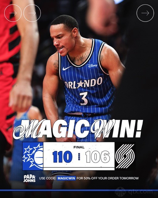 开拓者主场106-110惜败魔术