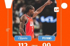 NBA常规赛快船主场大胜东部第一活塞 伦纳德生涯新高55分 哈登28+7