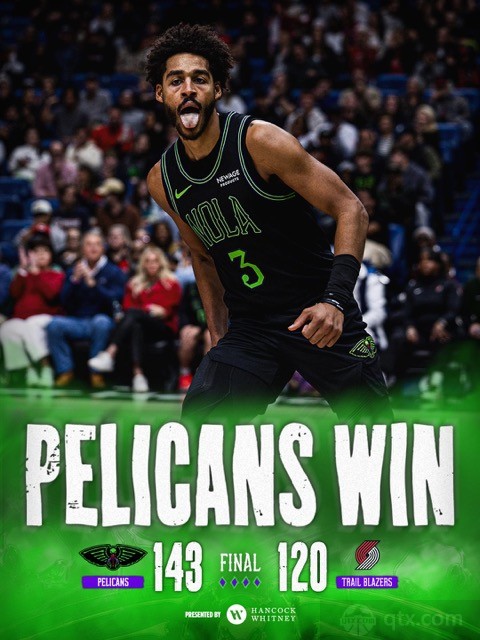 开拓者客场120-143惨败鹈鹕