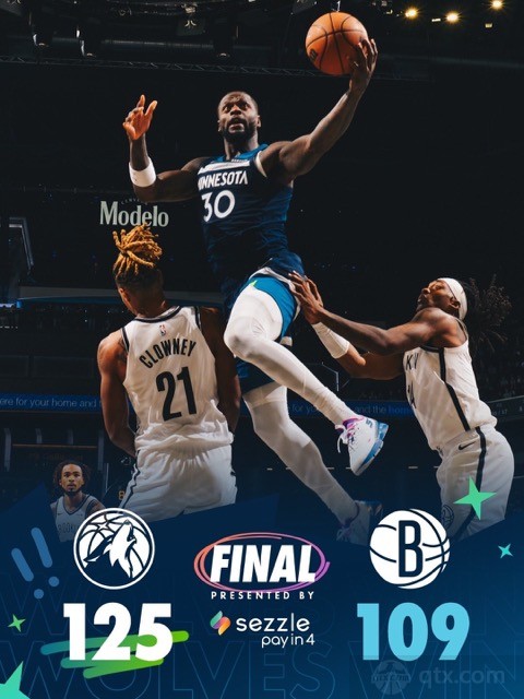 森林狼客场125-109轻取篮网