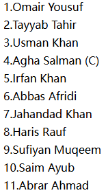 Pak Predicted XI