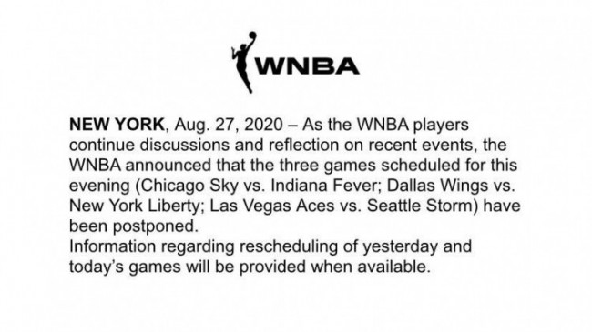 今日三场WNBA常规赛被推迟