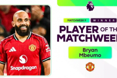 姆贝乌莫当选英超第9轮最佳球员 球员本轮打进2球助曼联取胜