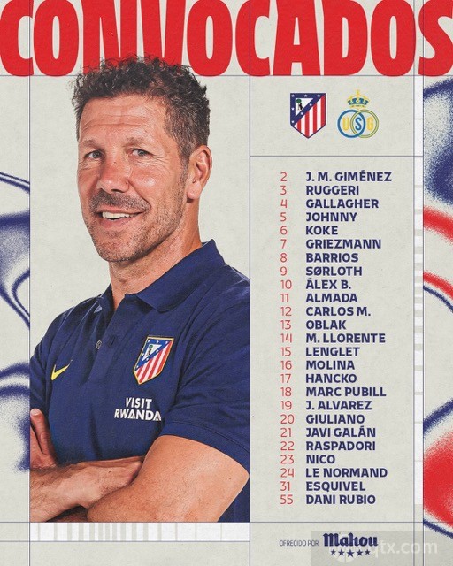 马竞欧冠战圣吉罗斯联合大名单