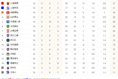 中超积分榜 上海海港6分领跑山东泰山升至第4天津津门虎不败第五