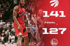 勇士加时客场127-141不敌猛龙 巴恩斯23+25+10 库里空砍39分