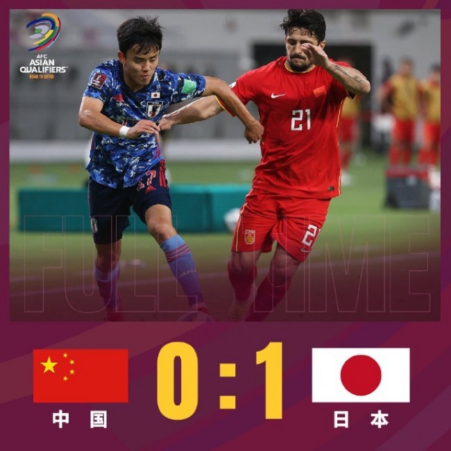 中国队0-1日本队