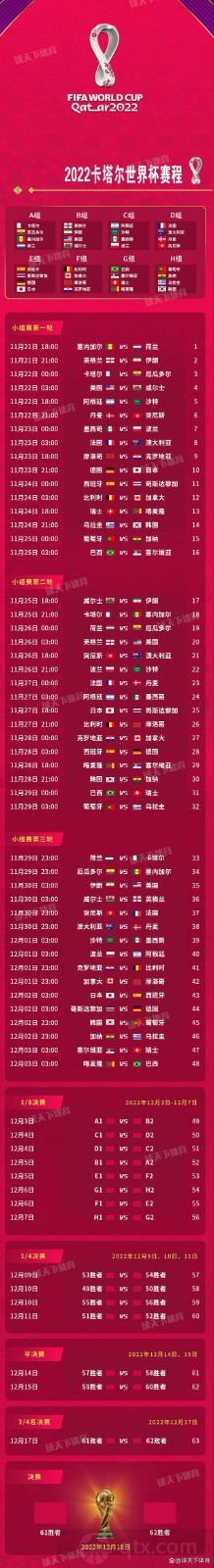 世界杯2022年赛程安排表
