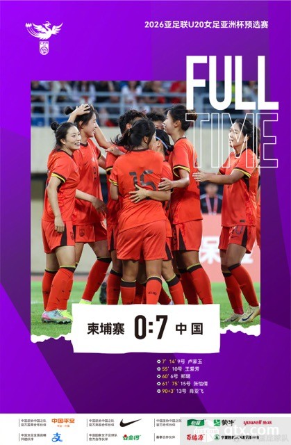 中国U20女足7-0狂胜柬埔寨U20女足