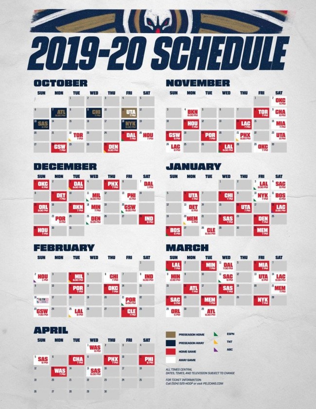 2019-2020NBA常规赛鹈鹕赛程