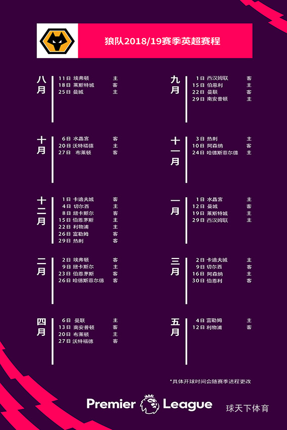 2018/19赛季英超赛程|狼队