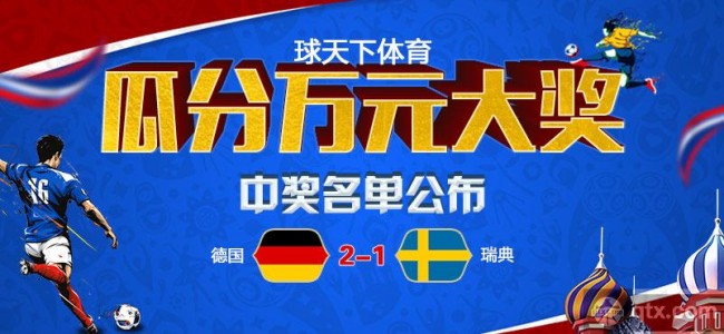 【德国VS瑞典】世界杯单场竞猜中奖名单
