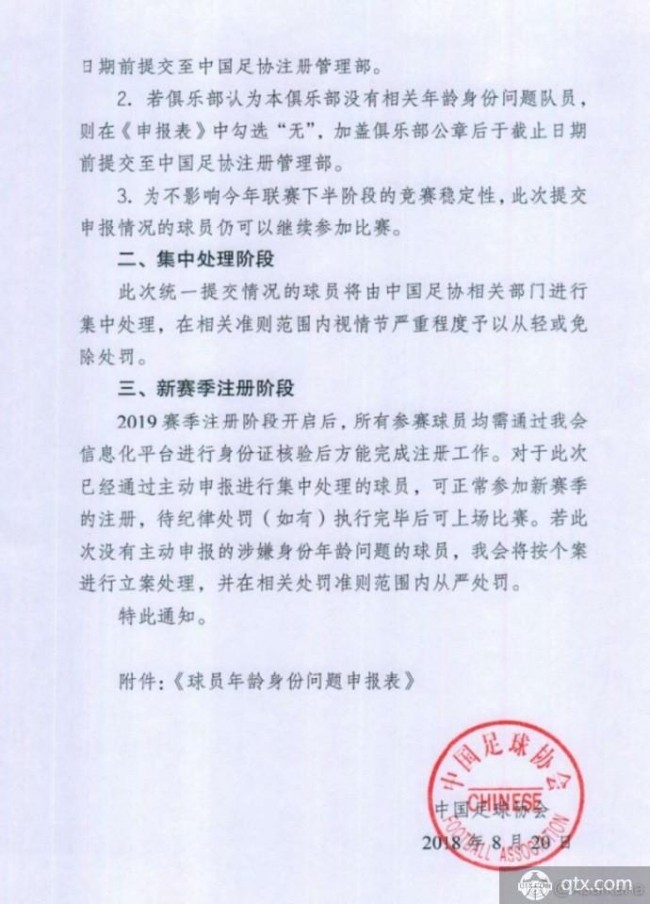 足协要求各俱乐部主动申报球员年龄造假问题 进行集中处理