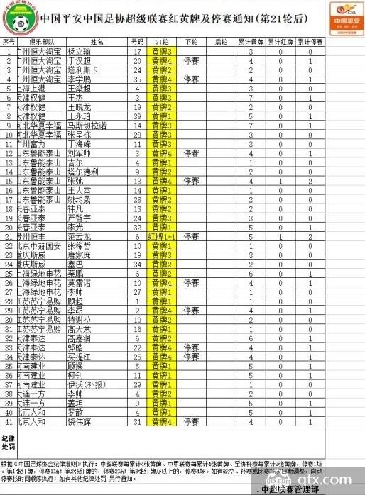 中超联赛22轮停赛信息 于汉超李学鹏在列